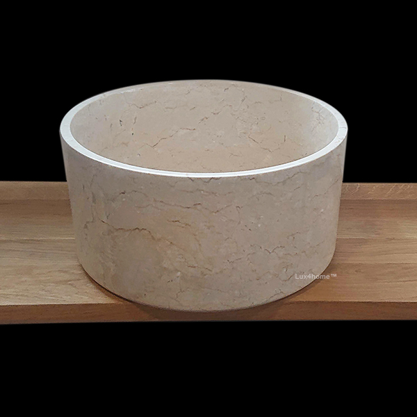 Umywalka marmurowa GRATUS Cream Umywalka marmurowa GRATUS Cream – głęboka jasna misa na drewnianym blacie