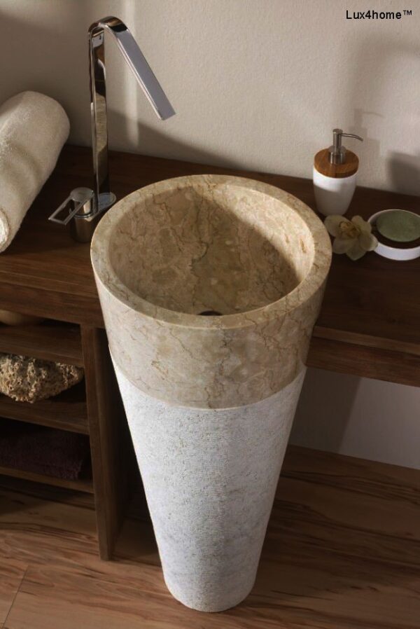 Umywalka wolnostojąca PEDESTAL HAMMERED Cream Umywalka wolnostojąca PEDESTAL HAMMERED Cream – widok z góry na misę w łazience