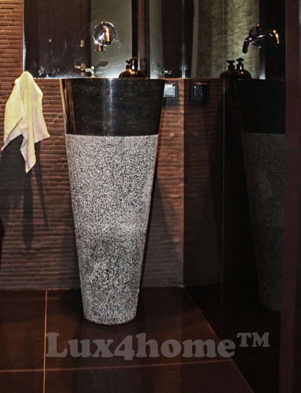 Umywalka wolnostojąca PEDESTAL HAMMERED – z ciemną misą i fakturowanym jasnym korpusem