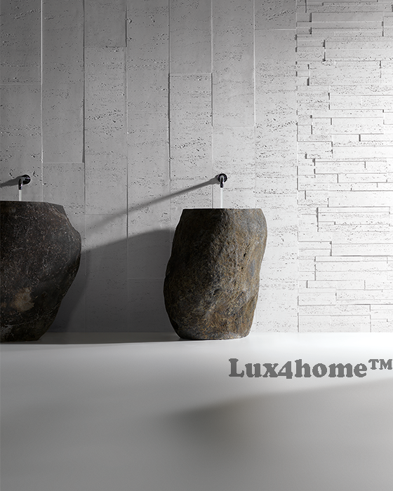 Umywalka z kamienia rzecznego SOLID PEDESTAL Umywalka z kamienia rzecznego SOLID PEDESTAL – w minimalistycznej białej łazience